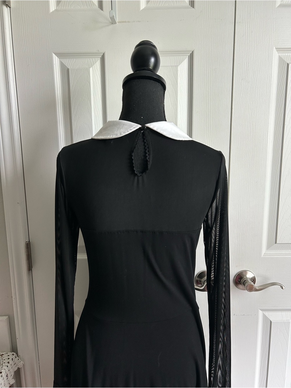 Dolls Kill | Current Mood white collared black mesh long sleeve mini dress - Picture 5 of 9